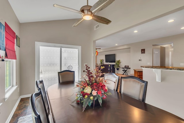 dining room featuring ceiling fan