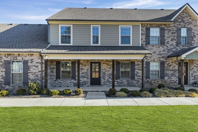 view of front of property featuring a front yard and a porch