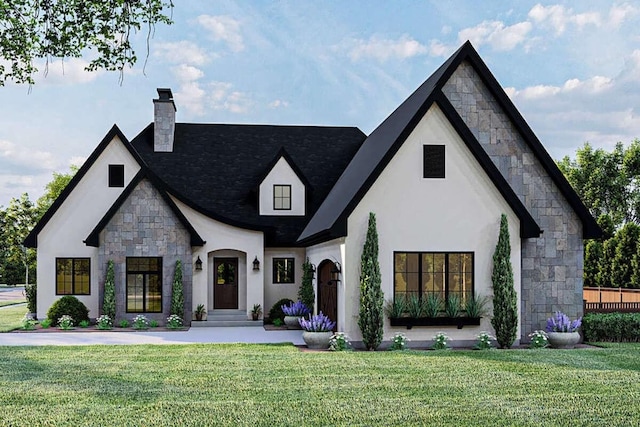 french country home featuring a front lawn