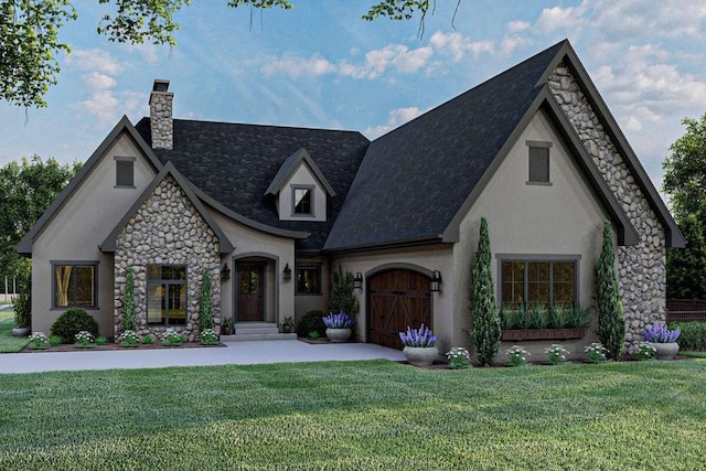 french provincial home featuring a front lawn