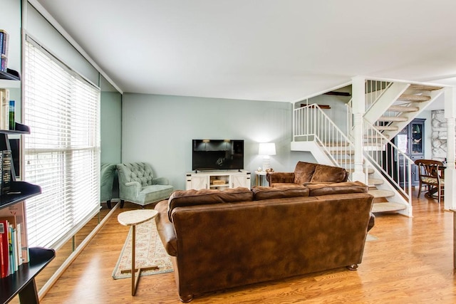 living room with light hardwood / wood-style floors