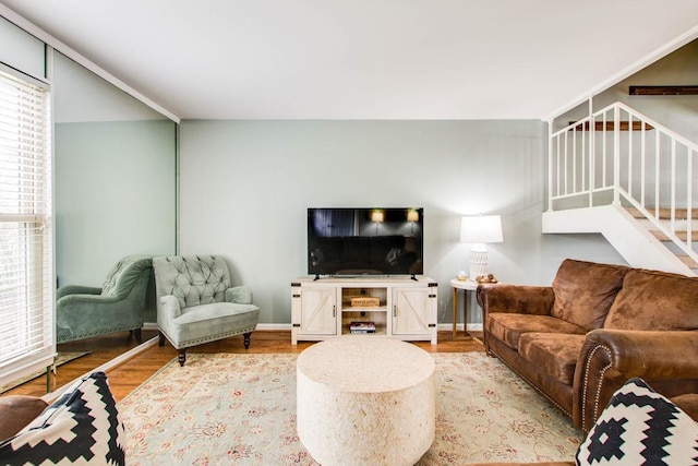 living room with hardwood / wood-style flooring