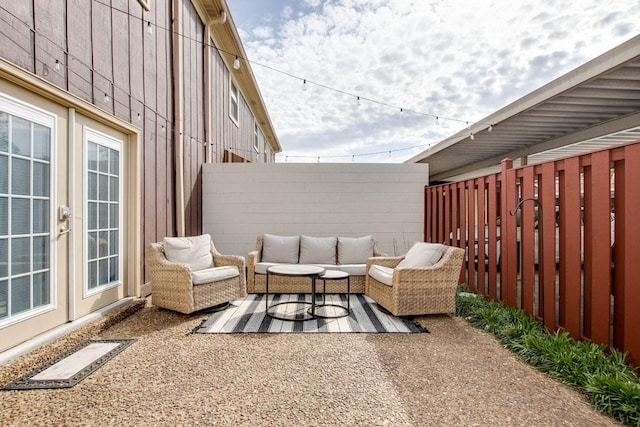 view of patio featuring an outdoor hangout area and french doors