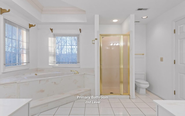 full bathroom featuring plenty of natural light, plus walk in shower, and tile patterned flooring