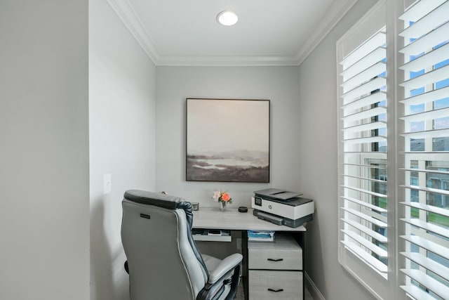 office space featuring ornamental molding