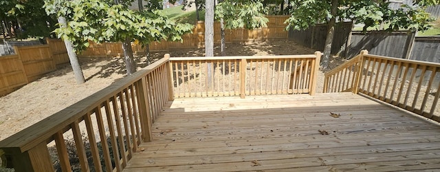 wooden deck featuring a fenced backyard