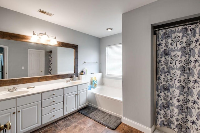 bathroom featuring vanity and separate shower and tub