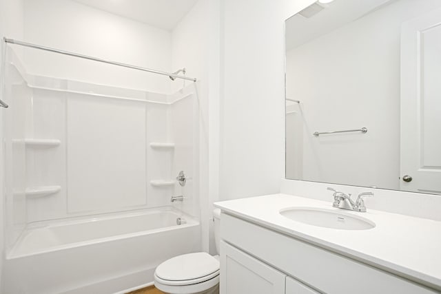 full bathroom with toilet, vanity, and shower / bathing tub combination