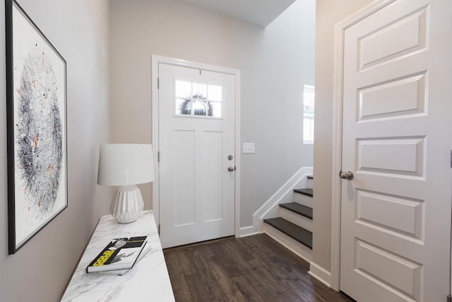 entryway with dark wood-type flooring