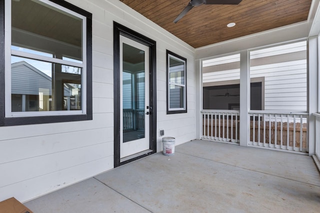 view of patio / terrace featuring ceiling fan and a porch