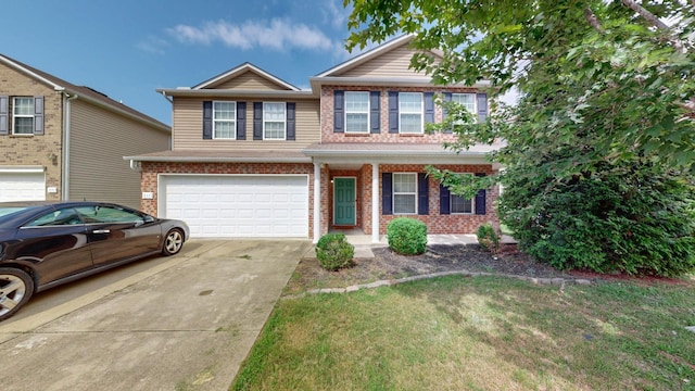 view of front facade with a garage and a front lawn