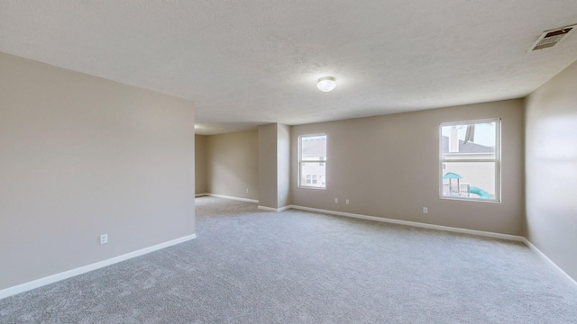 carpeted spare room featuring a textured ceiling and a wealth of natural light