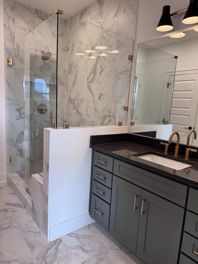 bathroom featuring vanity and walk in shower