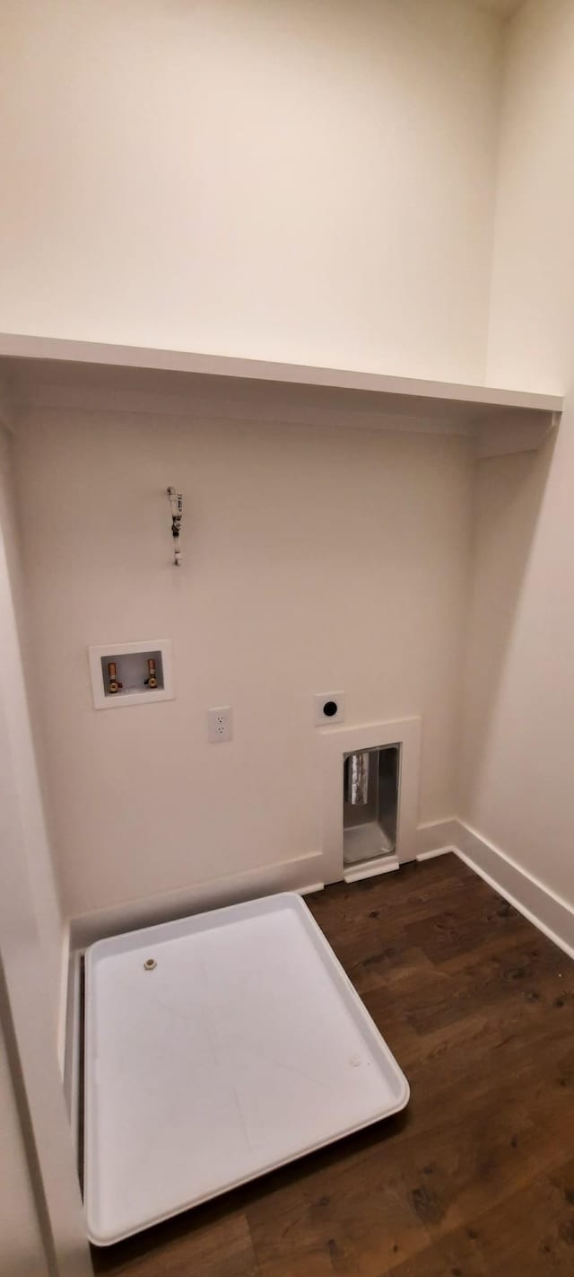 washroom with hookup for a washing machine, electric dryer hookup, and dark hardwood / wood-style flooring