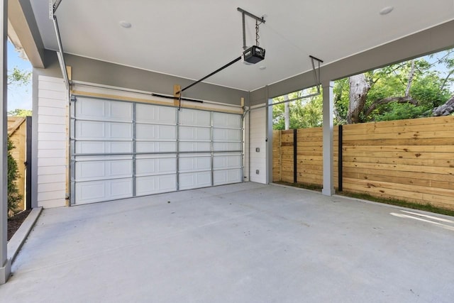 garage with a garage door opener