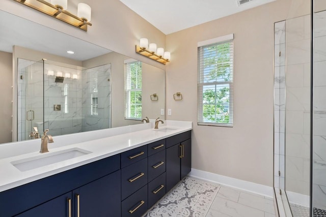 bathroom with vanity and walk in shower