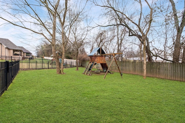 view of yard with a playground