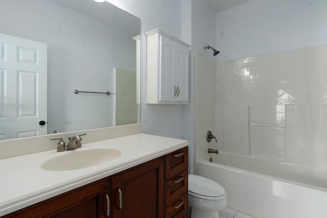 full bathroom with vanity, bathing tub / shower combination, and toilet