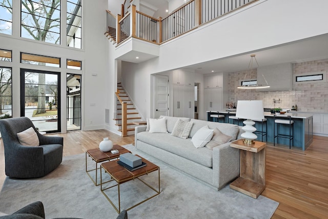 living room featuring light wood-type flooring