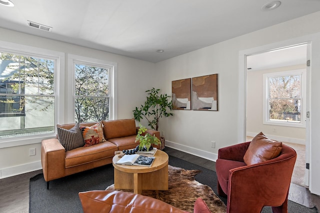 living room featuring dark hardwood / wood-style flooring