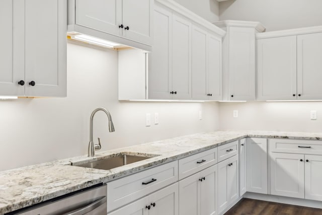 kitchen featuring white cabinetry, sink, and dishwasher