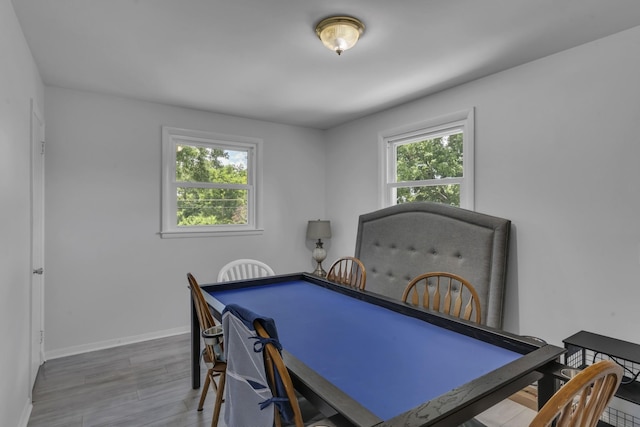 game room featuring a healthy amount of sunlight and hardwood / wood-style floors