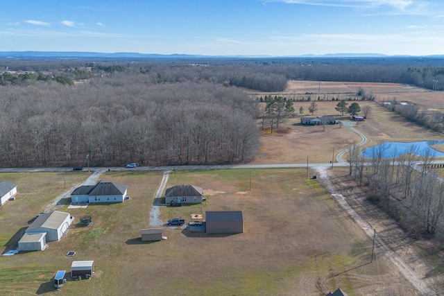 bird's eye view featuring a water view and a rural view