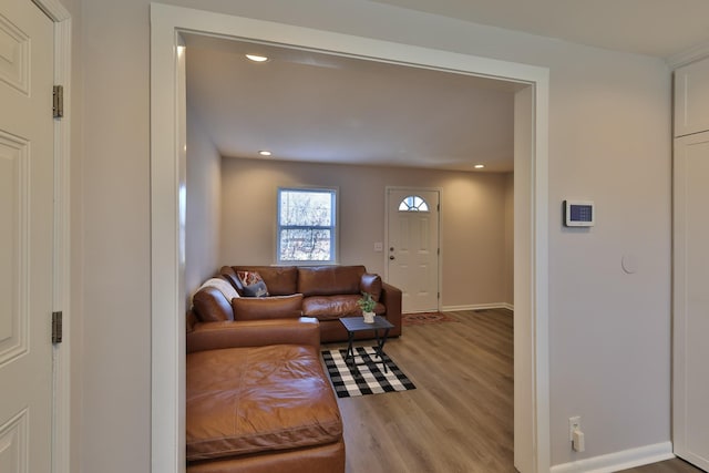 living room with light hardwood / wood-style floors