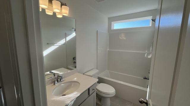 full bathroom with vanity, tile patterned floors, shower / bathtub combination, and toilet