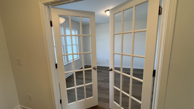 interior details featuring french doors and hardwood / wood-style floors