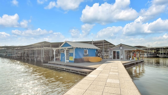 view of dock with a water view