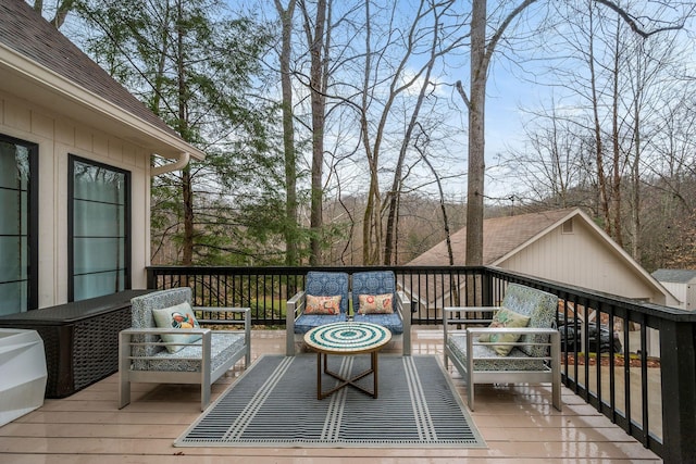 wooden deck with outdoor lounge area