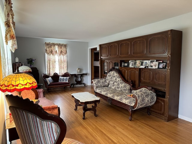 living area with light hardwood / wood-style flooring