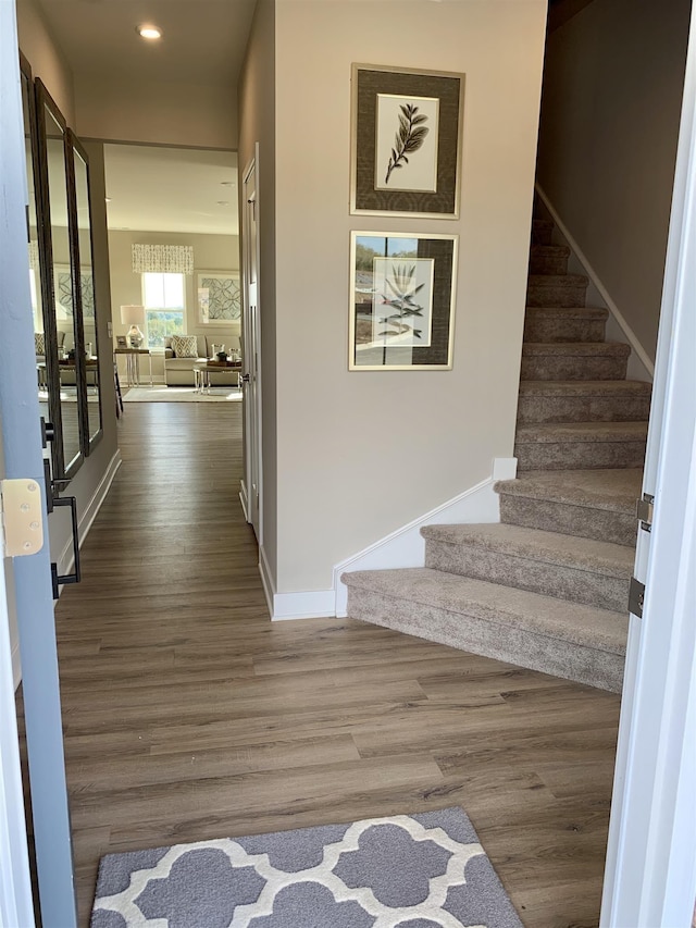 hall with dark wood-type flooring