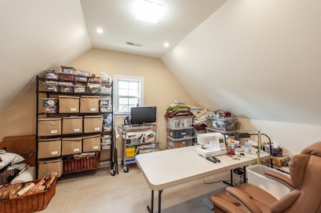 office area with lofted ceiling