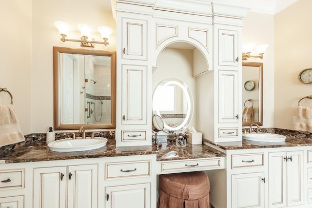 bathroom with vanity and walk in shower