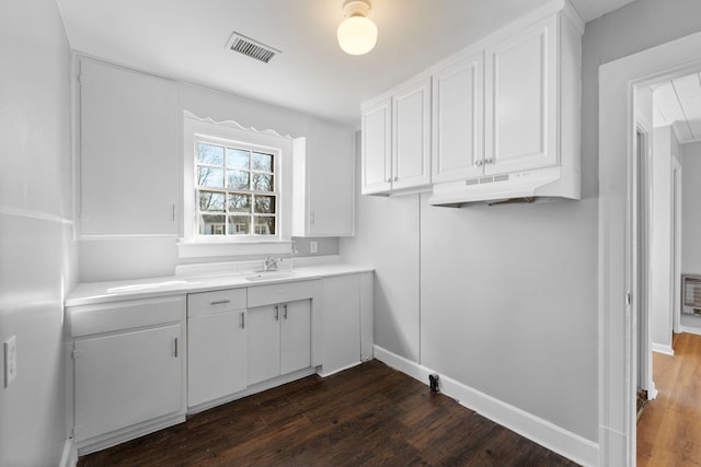 washroom featuring dark hardwood / wood-style floors and sink