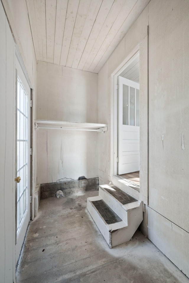 interior space with wood ceiling