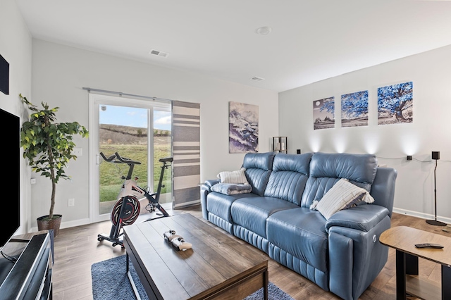 living room with hardwood / wood-style floors