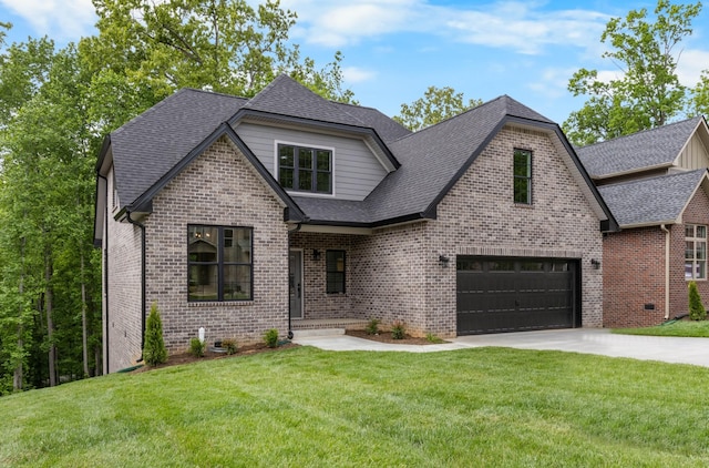 220 Birnam Wood Trce, Clarksville, TN 37043 - view of front facade with driveway, a garage, brick siding, a front yard, and a shingled roof