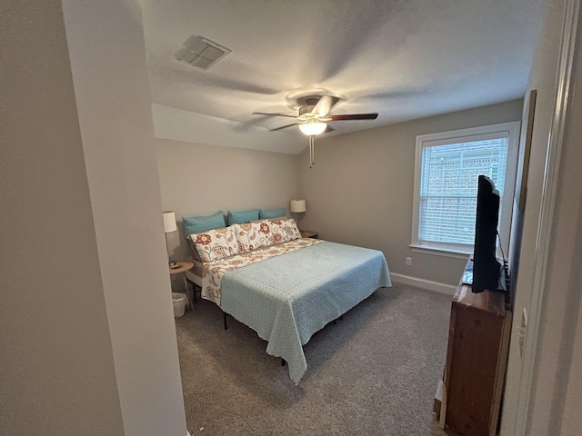 bedroom with carpet floors and ceiling fan