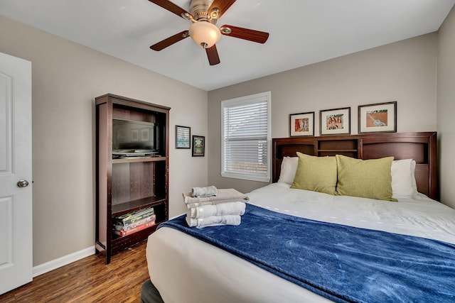 bedroom featuring ceiling fan and wood-type flooring