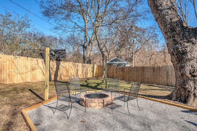 view of patio / terrace with a fire pit