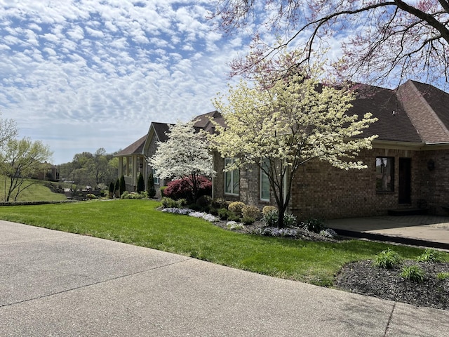 view of side of property with a yard