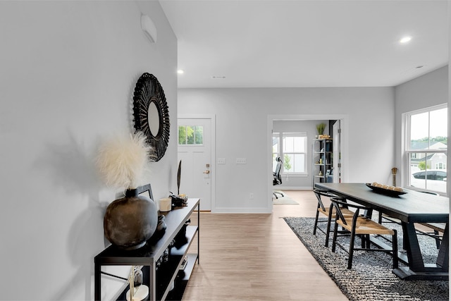 dining space featuring light hardwood / wood-style floors