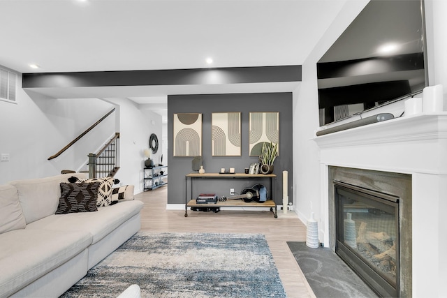 living room featuring light hardwood / wood-style flooring