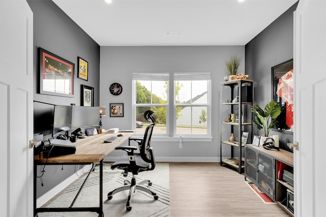 office area featuring light hardwood / wood-style floors