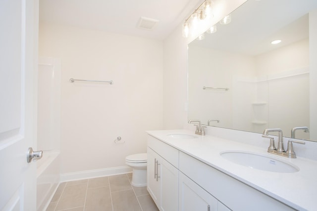 bathroom with tile patterned flooring, vanity, and toilet