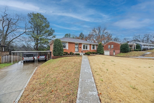 single story home with a front yard