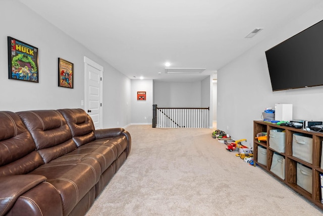 living room with light carpet